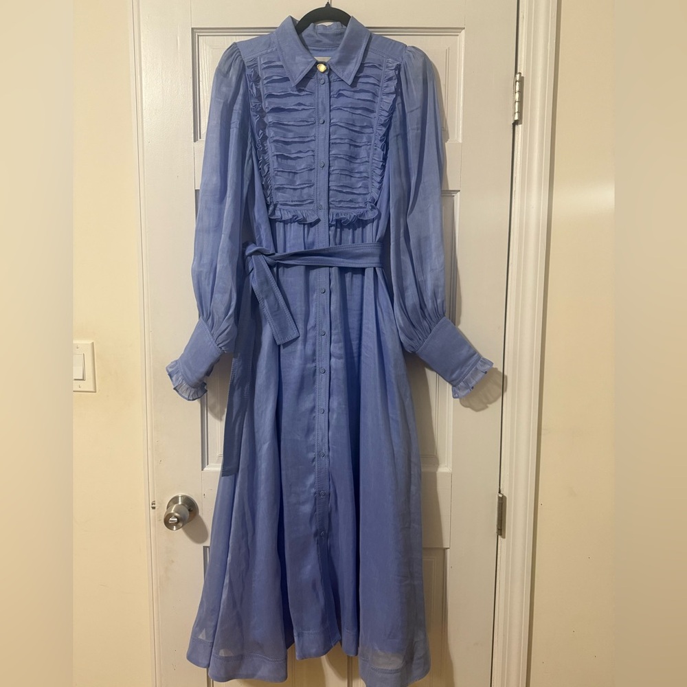 Aje Iris Pleated Bib Midi Dress Mist Blue, size 8 AUS or US S - Picture 5 of 13